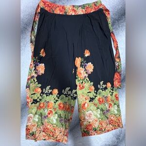 (B1) Shein Curve Plus Black Floral Palazzo Pants High Waisted Wide Leg 2XL 16